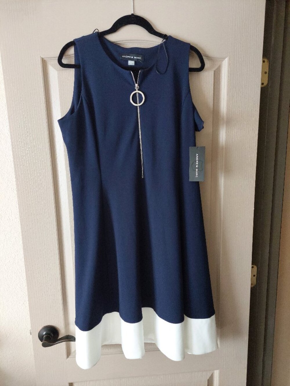 Andrew Marc Sleeveless Zipper Neck Fit & Flare Dress